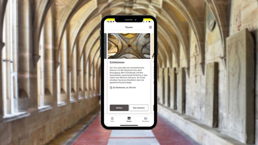 Kloster und Schloss Bebenhausen, App Monument BW, Start einer Tour